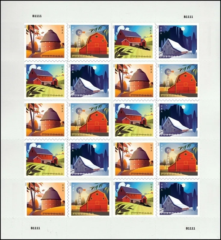 63d97cef1ee52da911f386e224e32ddb3964485e 2021 Barns Forever First Class Postage Stamps - Image 1