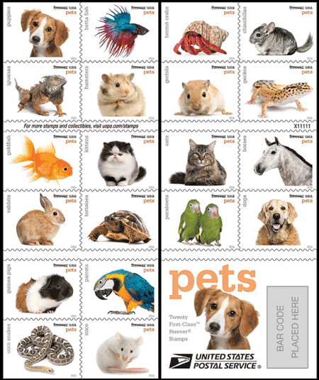 2016 Pets Forever First Class Postage Stamps