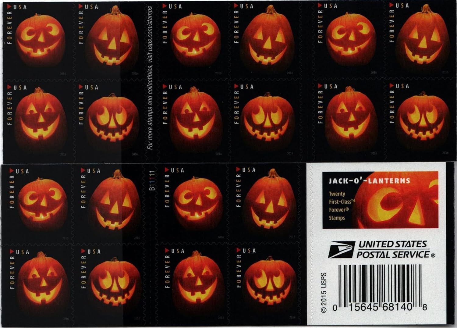 2016 Jack-O'-Lanterns Halloween Forever First Class Postage Stamps